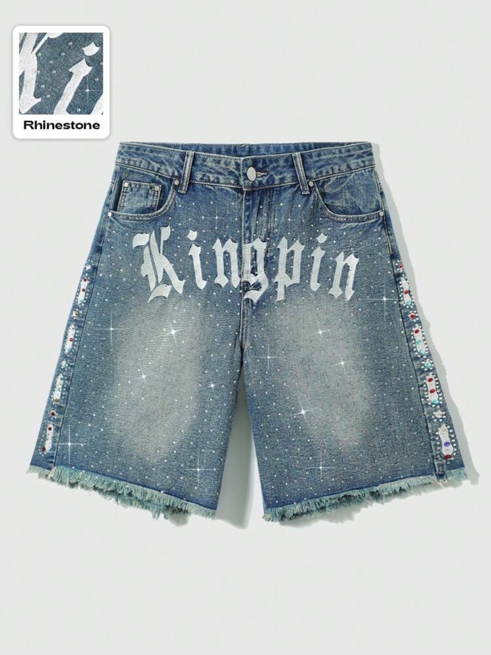Rhinestone Denim Shorts - Blue Kingpin 36